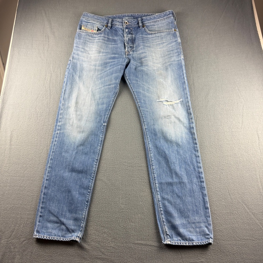 Diesel Buster Jeans Men's 34x32 (Fits 36x32) Blue Slim Tapered Light Wash Button